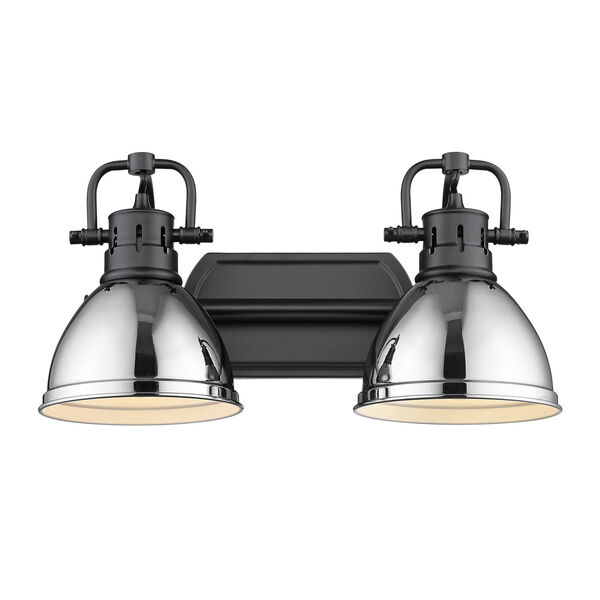 Duncan Matte Black Two-Light Bath Vanity with Chrome Shades, image 2